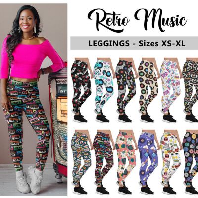 Retro Music Leggings #1 - Cassette Tapes 80s 90s Vinyl Rock Pop Fashion Leggings